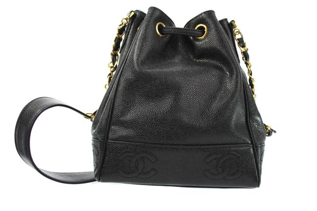 Chanel Bucket Caviar Black Leather Shoulder Bag 