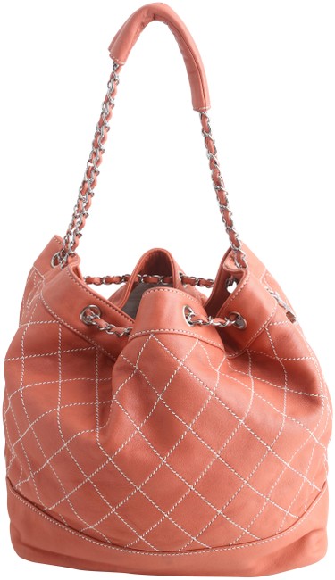 Chanel Drawstring Bucket Surpique Orange Leather Shoulder Bag 
