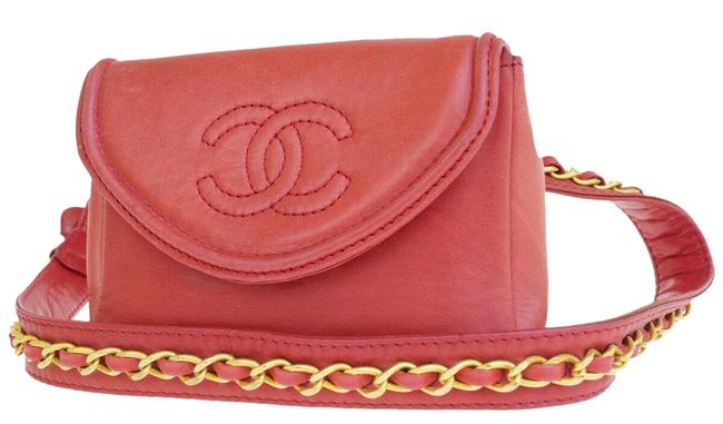 Chanel Bum Logo Chain Red Leather Shoulder Bag 