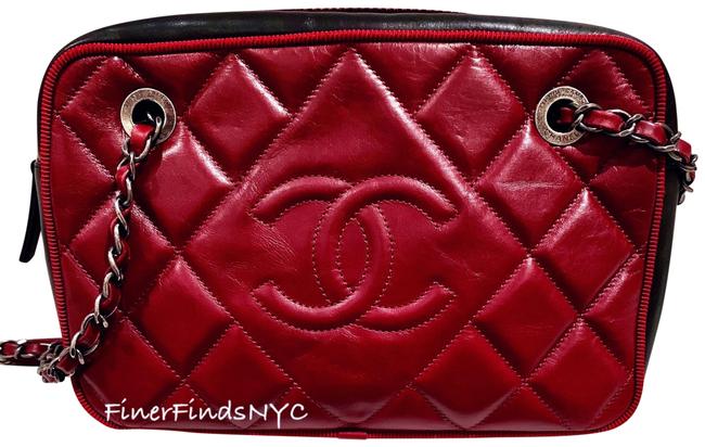 Chanel Burgundy &amp Red Black Calfskin Leather Shoulder Bag 