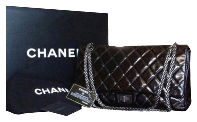Chanel Burgundy Quilted Maxi Black Patent Leather Shoulder Bag 