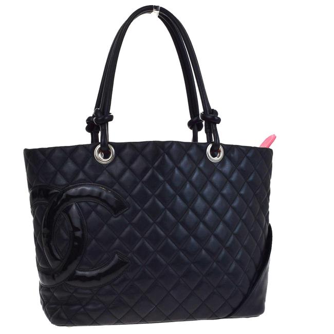 Chanel Tote Cambon Cc Line Black Calfskin Leather Shoulder Bag 