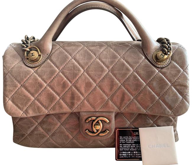 Chanel Cambon Handle Two way Etoupe Soft Calf Skin Shoulder Bag 