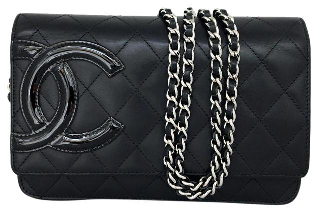 Chanel Cambon Line Chain Wallet Calf Black Pink Shoulder Bag 
