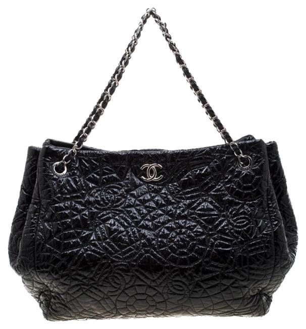Chanel Camellia Embossed Black Patent Leather Shoulder Bag 