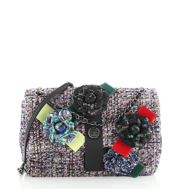 Chanel Camellia Flap Medium Multicolor Tweed Shoulder Bag 