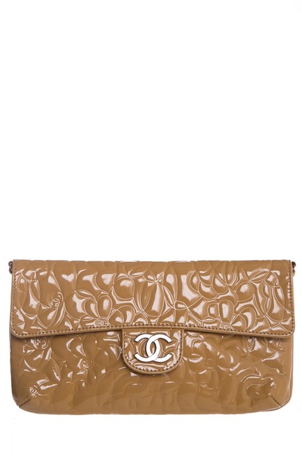 Chanel Camellia Flap Tan Patent Leather Shoulder Bag 