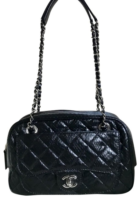 Chanel Camera Black Python Skin Leather Shoulder Bag 