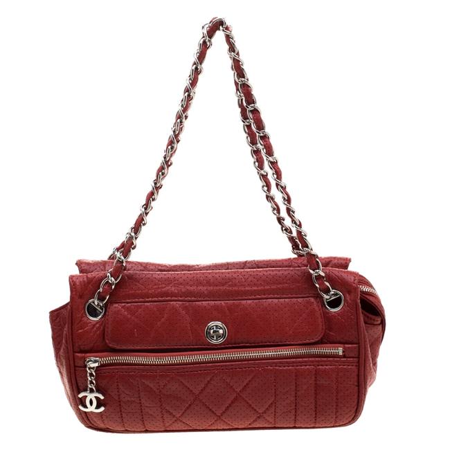 Chanel Camera Perforated Red Leather Shoulder Bag 