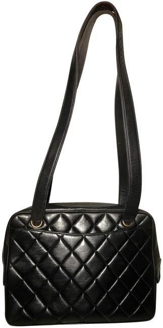 Chanel Camera Quilted Black Lambskin Leather Shoulder Bag 