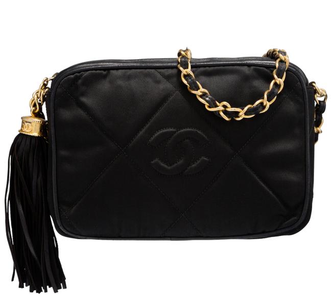 Chanel Camera Quilted Black Satin Shoulder Bag 