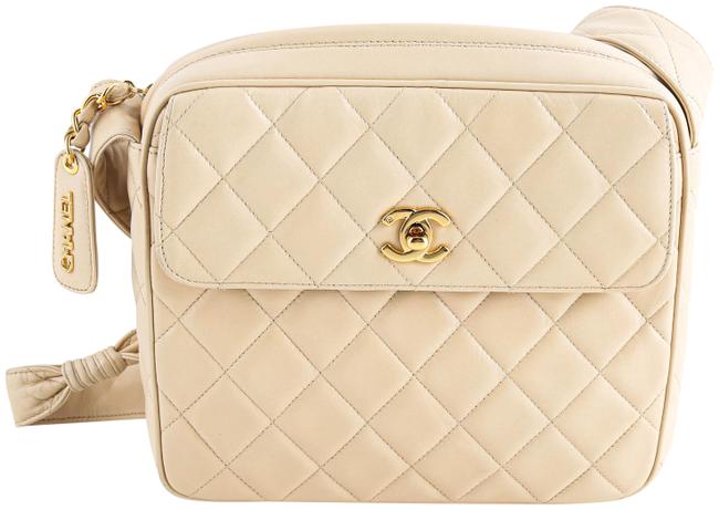 Chanel Camera Vintage Quilted Classic Beige Lambskin Leather Shoulder Bag 