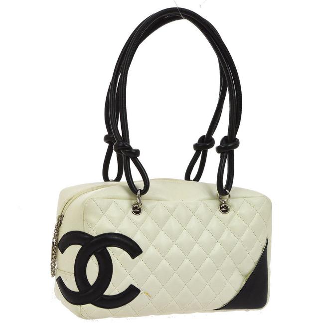 Chanel Carbon White Black Leather Shoulder Bag 