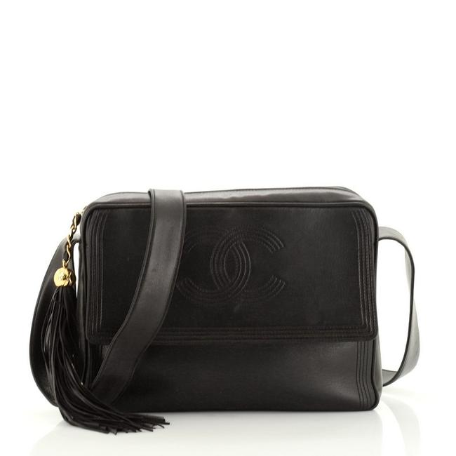 Chanel Case Camera Vintage Tassel Lambskin Medium Black Leather Shoulder Bag 