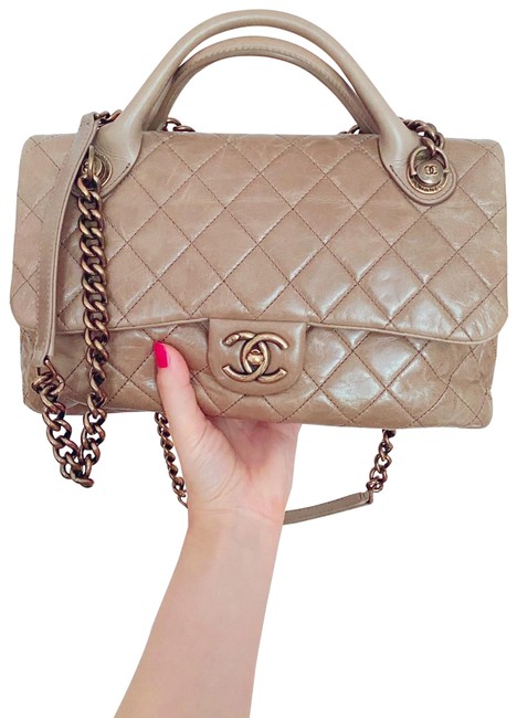 Chanel Castle Rock Tan Lambskin Leather Shoulder Bag 
