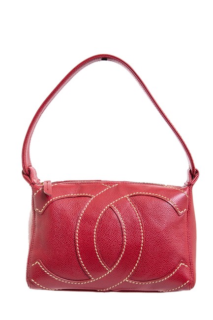 Chanel Caviar Surpique Cc Logo Burgundy Leather Shoulder Bag 