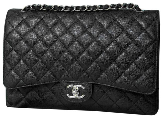 Chanel Caviar Silver Black Shoulder Bag 