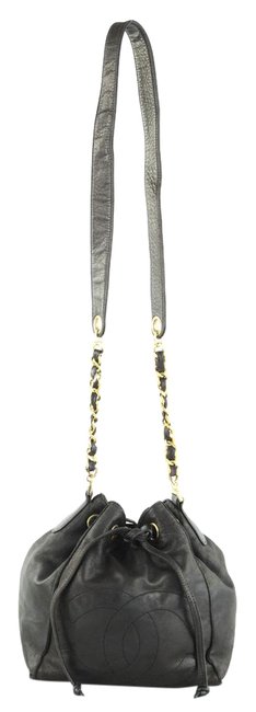 Chanel Bucket Cc Black Lambskin Leather Shoulder Bag 