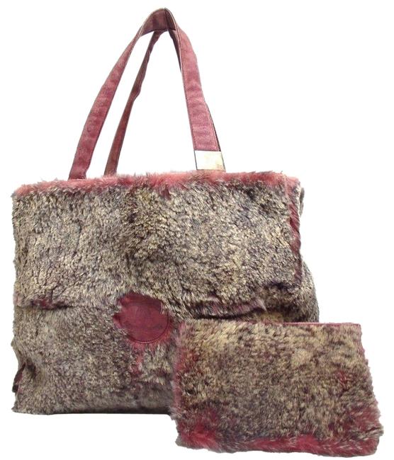 Chanel Cc Burgundy Red and Brown Fur Satchel 