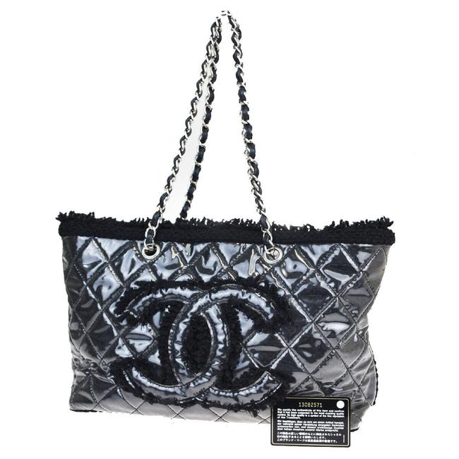Chanel Cc Chain Leather Vintage Black Vinyl Wool Shoulder Bag 