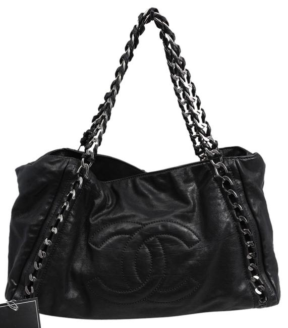 Chanel Cc Chain Linked Genuine Black Leather Shoulder Bag 