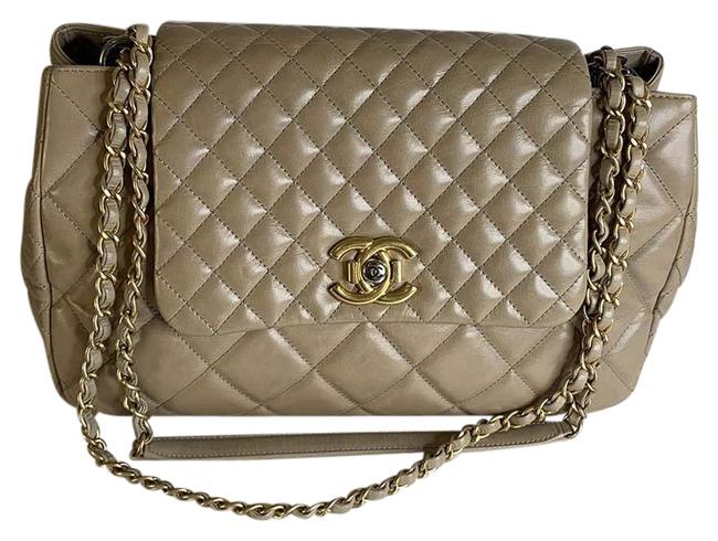 Chanel Cc Flap Silver &amp Golden Hw Beige Goat Skin Leather Shoulder Bag 