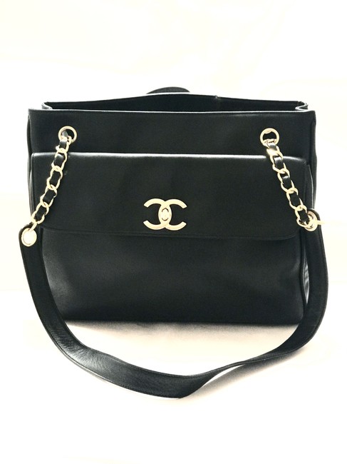 Chanel Cc Lambskin Black Gold Shoulder Bag 