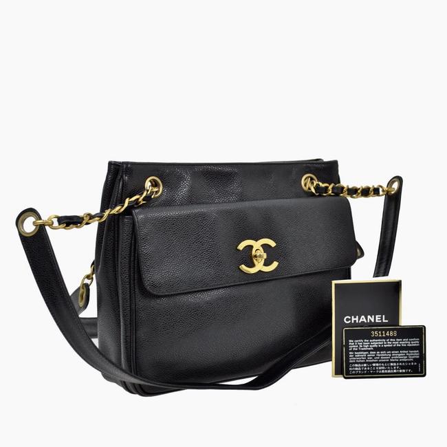 Chanel Tote Cc Leather Black Caviar Shoulder Bag 