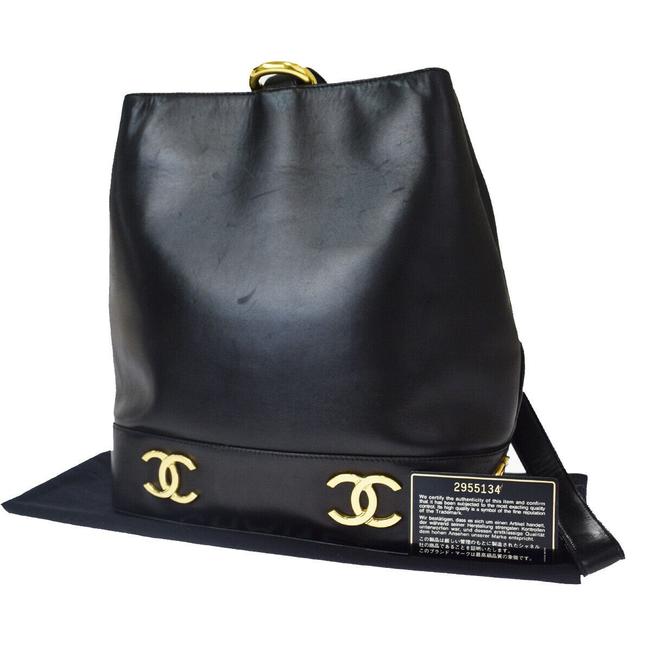Chanel Cc Logo Black Leather Shoulder Bag 