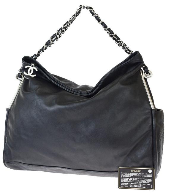 Chanel Cc Logo Chain Black Leather Shoulder Bag 