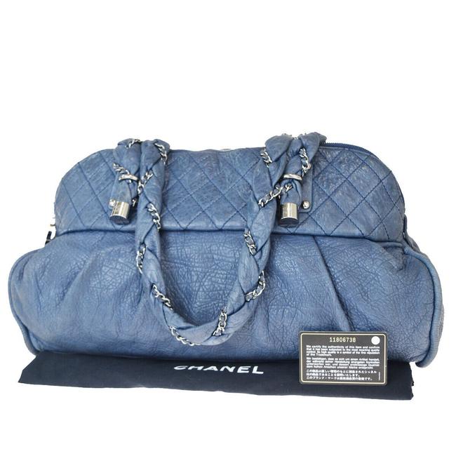 Chanel Cc Logo Chain Blue Leather Shoulder Bag 