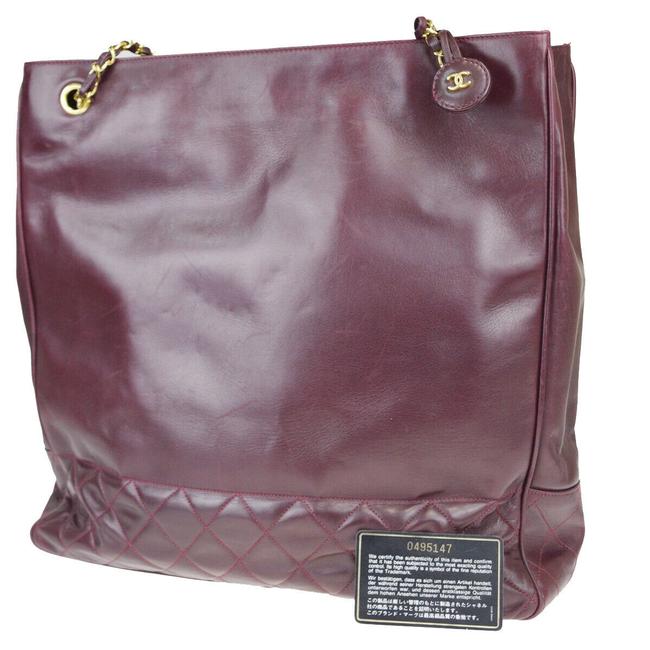 Chanel Cc Logo Chain Italy Vintage Bordeaux Leather Shoulder Bag 