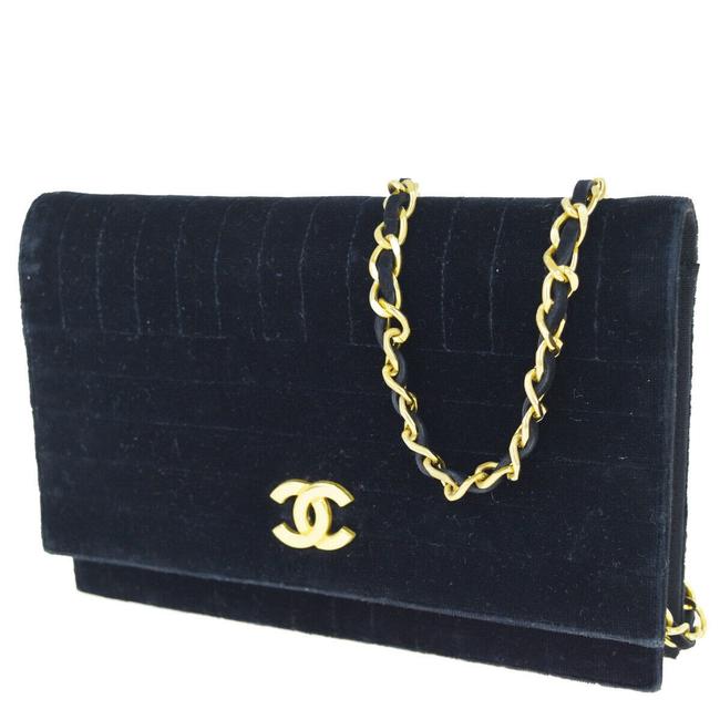 Chanel Cc Logo Chain Velour France Vintage 68ew911 Black Leather Shoulder Bag 