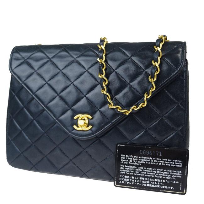 Chanel Cc Logo Chain Vintage Blue Navy Leather Shoulder Bag 