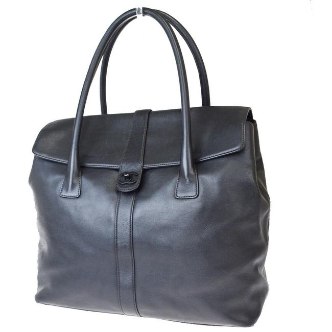 Chanel Cc Logo Italy Vintage Black Leather Shoulder Bag 