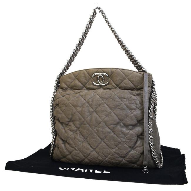 Chanel Cc Logo Luxury Line Quilted Chain Gray Leather Shoulder Bag 