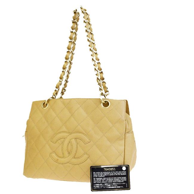 Chanel Cc Logo Pst Quilted Chain Black Caviar Skin Leather Shoulder Bag 