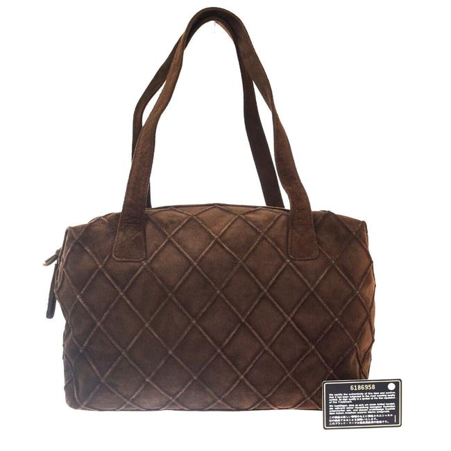Chanel Cc Logo Quilted Brown Suede Skin Leather Shoulder Bag 