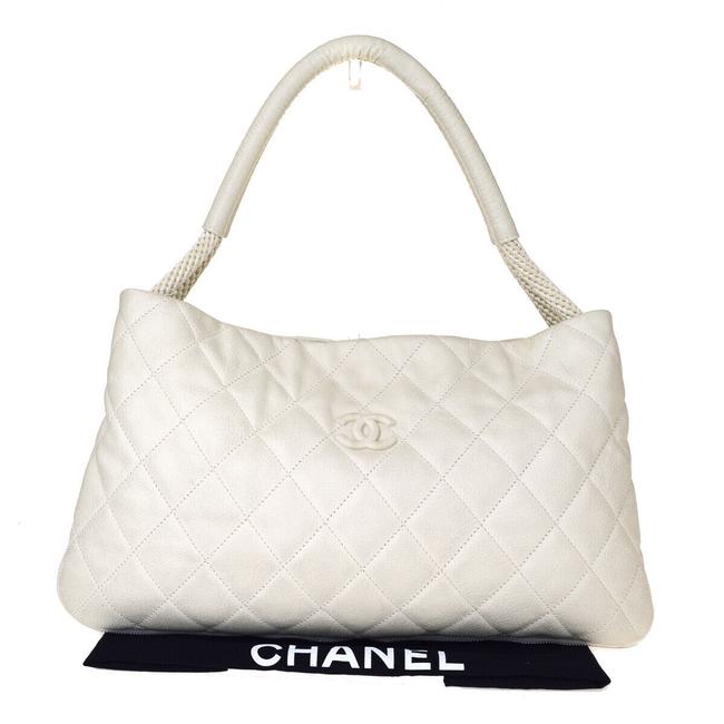 Chanel Cc Logo Quilted One Italy White Leather Shoulder Bag 