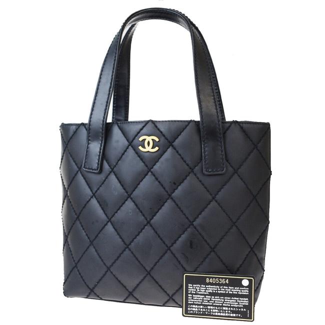 Chanel Cc Logo Wild Stitch Hand Matte Vintage Black Leather Shoulder Bag 