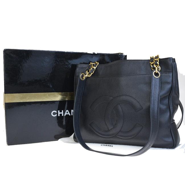 Chanel Cc Logos Chain Black Caviar Skin Leather Shoulder Bag 