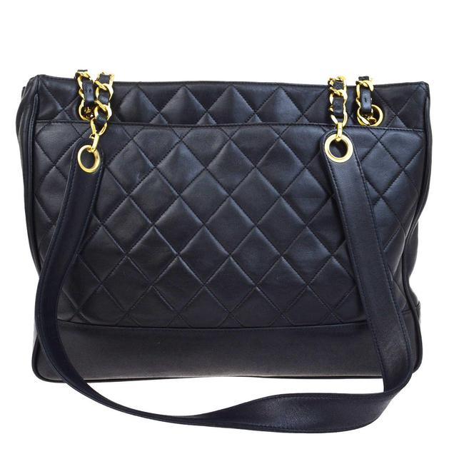 Chanel Tote Cc Logos Charm Quilted Chain Black Leather Shoulder Bag 