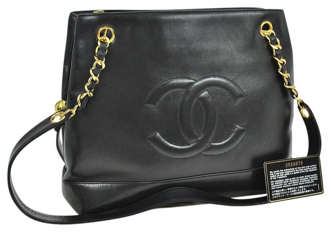Chanel Cc Logos Gold Chain Black Lambskin Leather Shoulder Bag 