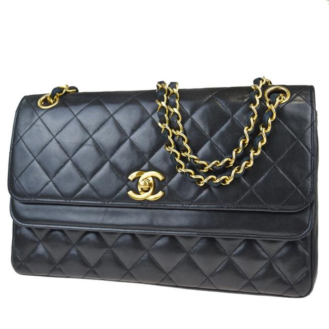 Chanel Cc Matelasse Chain Vintage Black Leather Shoulder Bag 