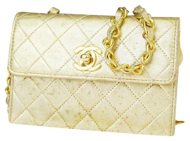 Chanel Cc Matelasse Mini Chain Vintage Gold Leather Shoulder Bag 