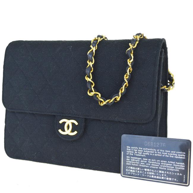 Chanel Cc Quilted Chain Canvas Vintage Black Leather Shoulder Bag 