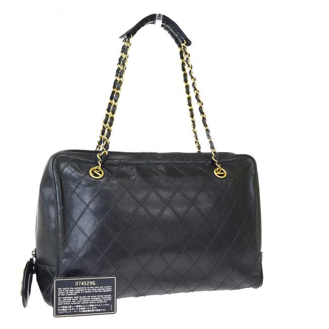 Chanel Cc Quilted Chain Vintage Black Leather Shoulder Bag 