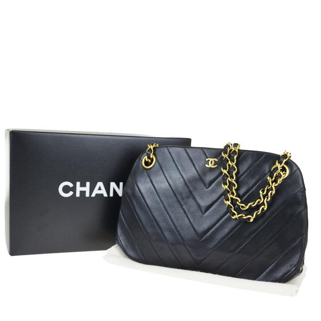 Chanel Cc V Stitch Chain Vintage Black Leather Shoulder Bag 
