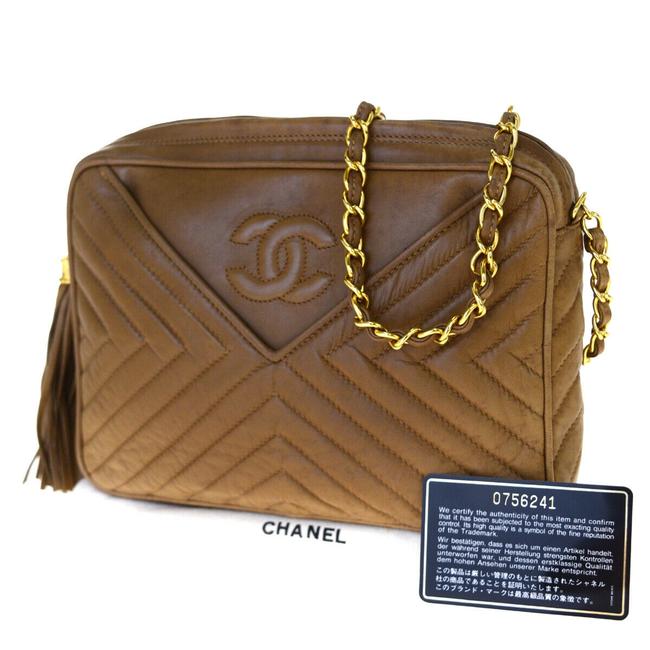 Chanel Cc V Stitch Chain Vintage Brown Leather Shoulder Bag 