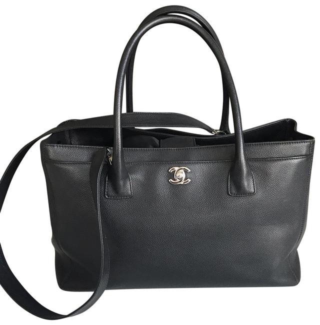 Chanel Cerf Executive Cc Tote Black Calfskin Leather Satchel 